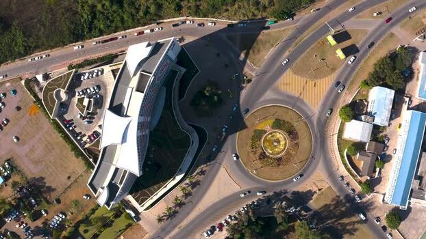 Aerial view of roundabout and building Mozambique.