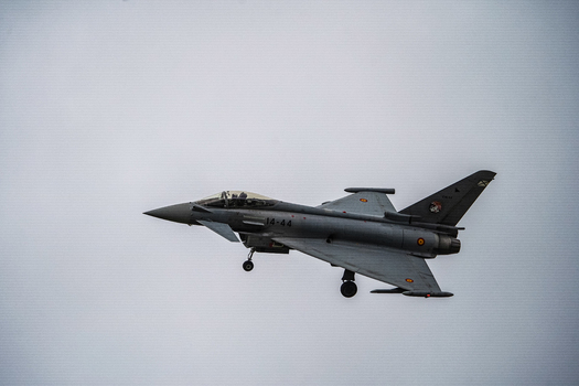 Berlin Germany 13 June 2026 View of a Eurofighter Typhoon fighter jet with landing gear deployed during an aerial display at the ILA Berlin Air Show against an overcast sky. Berlin Germany 13 June 2026 View of a Eurofighter Typhoon fighter jet with landing gear deployed during an aerial display at the ILA Berlin Air Show against an overcast sky.
