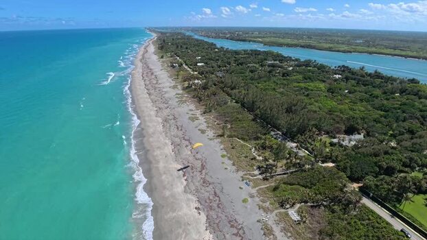 Aerial view of the coastline and lush greenery United States.