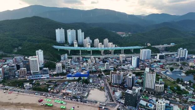 Aerial view of Songjeong dong coastal area in Busan South Korea. Aerial view of Songjeong dong coastal area in Busan South Korea.