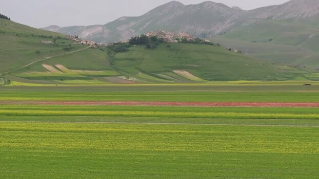 Aerial view of Castelluccio village in the Umbria region Italy.