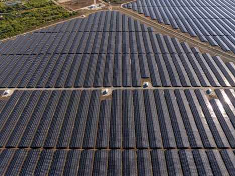 Aerial view of a large solar farm with rows of photovoltaic panels in Lovech Lovech Bulgaria. Aerial view of a large solar farm with rows of photovoltaic panels in Lovech Lovech Bulgaria.