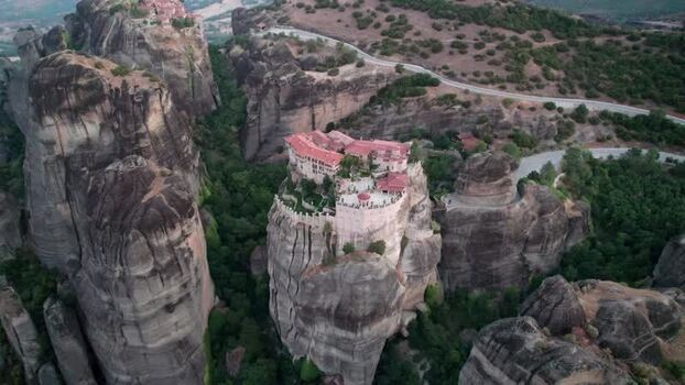 Aerial view of Meteora monastery on a rock formation Greece. Aerial view of Meteora monastery on a rock formation Greece.