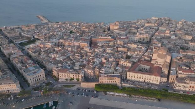 Aerial view of the Island of Ortigia and historic buildings Italy. Aerial view of the Island of Ortigia and historic buildings Italy.