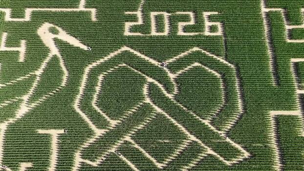 Aerial view of Labyrinthe de mais corn maze France.