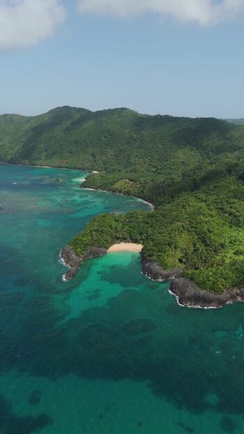Aerial view of Playa Onda Samana coastline Dominican Republic.