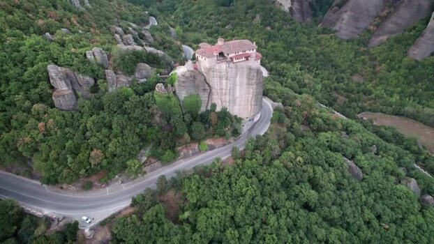Aerial view of Meteora monastery on rock formation Greece. Aerial view of Meteora monastery on rock formation Greece.