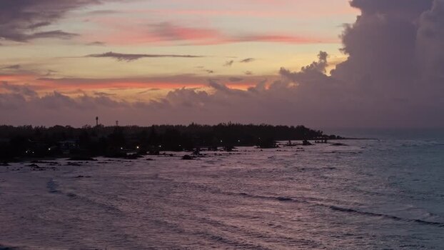 Aerial view of Cap Malheureux coastline at sunset Mauritius.