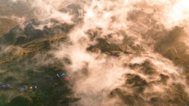 Aerial view of Gunung Prau campsite in Wonosobo Indonesia.