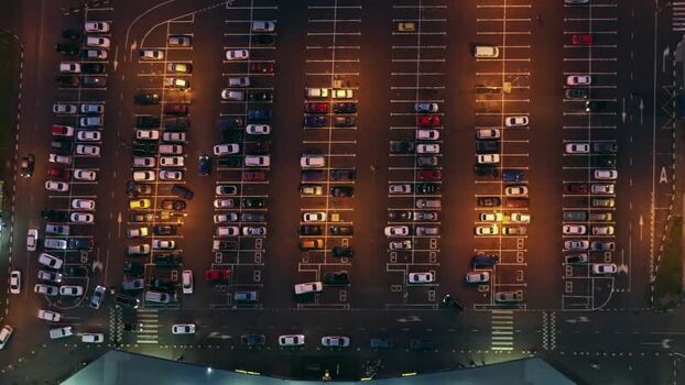 Aerial view of a parking lot at night in Russia. Aerial view of a parking lot at night in Russia.