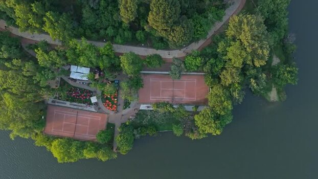 Aerial view of tennis courts in the park Albania. Aerial view of tennis courts in the park Albania.