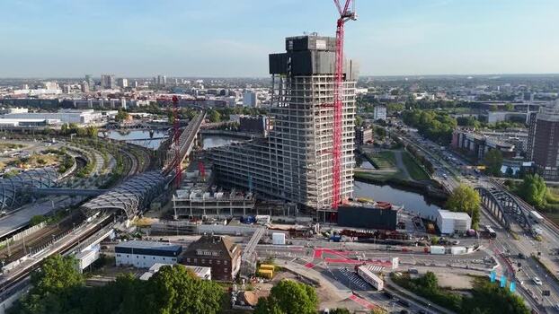 Aerial view of Elbtower construction site in Hamburg Germany.