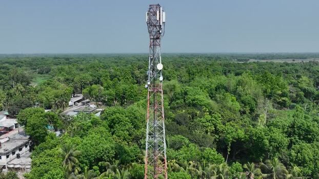 Aerial view of a telecommunications tower Bangladesh.