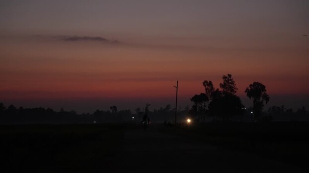 View of a silhouetted road at dawn with trees in Bangladesh. View of a silhouetted road at dawn with trees in Bangladesh.