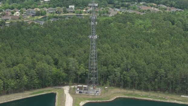 Aerial view of a telecommunications tower United States. Aerial view of a telecommunications tower United States.