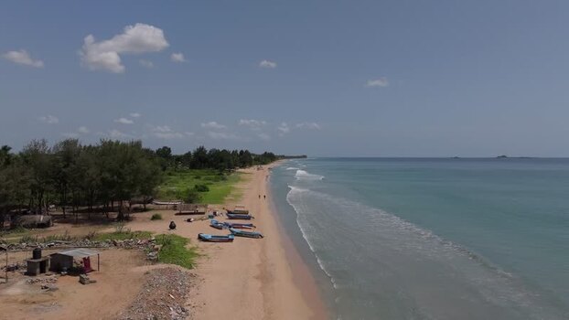 Aerial view of the sandy coastline in Trincomalee Sri Lanka.