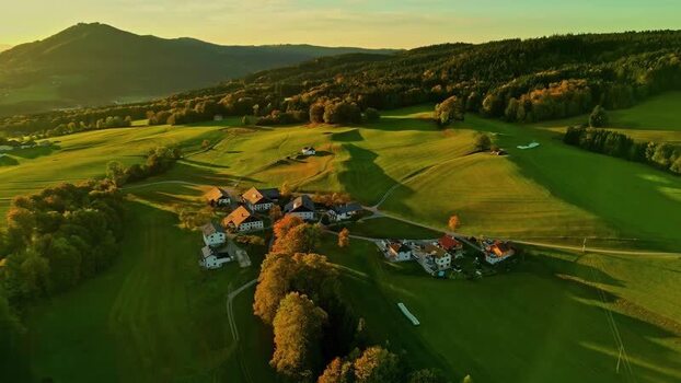 Aerial view of Attersee region in Vocklabruck District Austria.