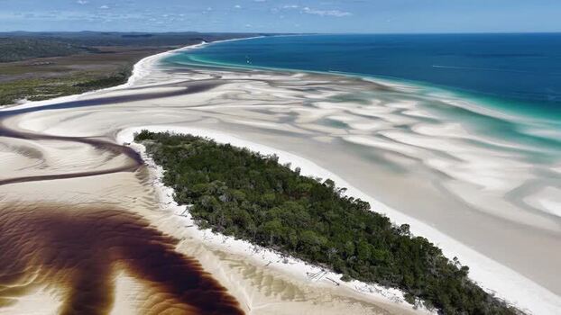 Aerial view of Wathumba Creek tidal flats in K gari Australia.