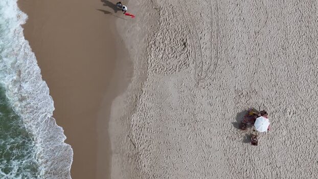 Aerial view of people on Copacabana Beach Brazil.