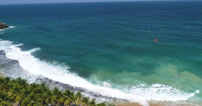 Aerial view of Cepe beach with turquoise waters in Venezuela.