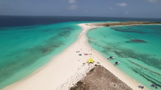 Aerial view of Los Roques sandbar in the Caribbean Venezuela.