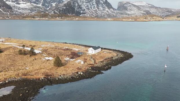 Aerial view of a house at M&oslash;lnarodden Norway.