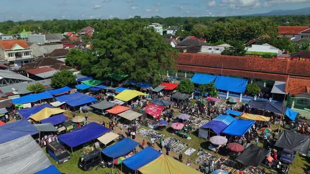 Aerial view of Bonyokan Pasar Legi market Indonesia.