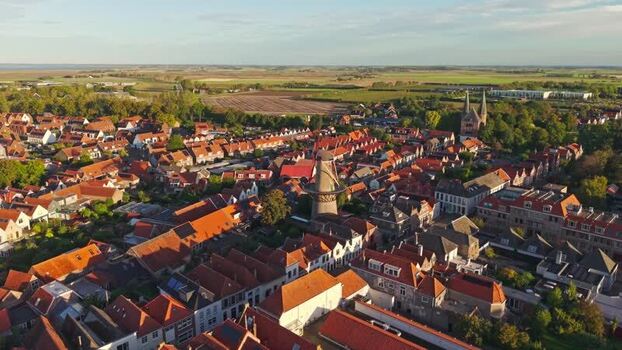 Aerial view of historic windmill in Zierikzee Netherlands.
