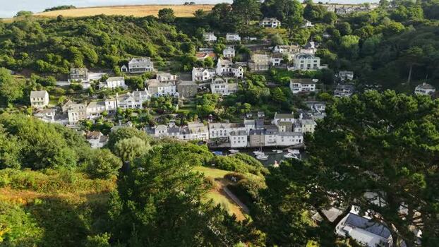 Aerial view of the coastal village of Polperro United Kingdom. Aerial view of the coastal village of Polperro United Kingdom.