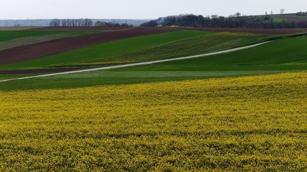 Aerial view of agricultural fields France.