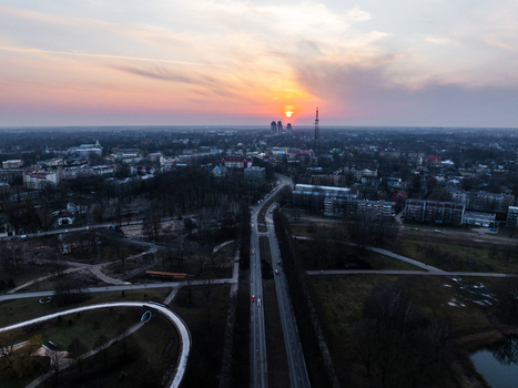 Aerial view of Uzvaras parks and the surrounding urban landscape of Pardaugava in Riga Latvia. Aerial view of Uzvaras parks and the surrounding urban landscape of Pardaugava in Riga Latvia.