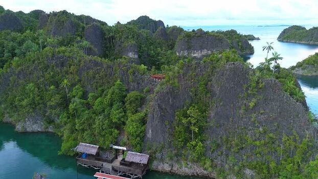 Aerial view of Piaynemo karst islands in Raja Ampat Indonesia.