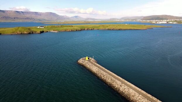 Aerial view of the breakwater and lighthouse in Reykjavik Iceland. Aerial view of the breakwater and lighthouse in Reykjavik Iceland.