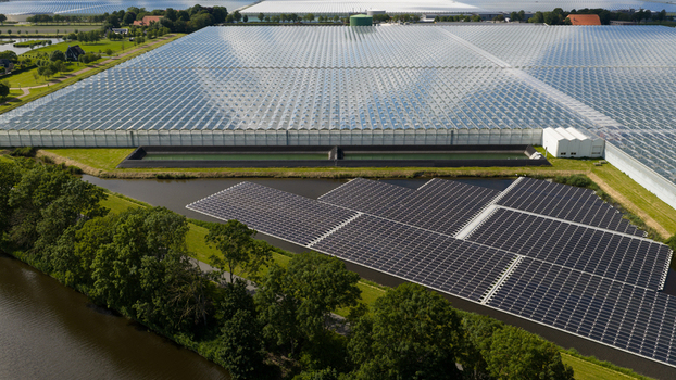 Aerial View of Agrivoltaic Greenhouses in Middenmeer