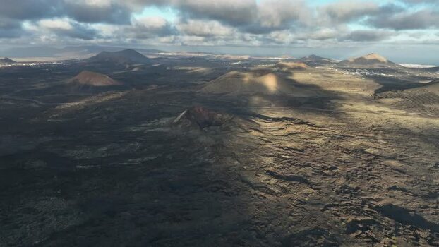 Aerial view of volcanic craters and lava fields Spain.