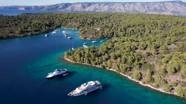 Aerial view of boats near Stari Grad Hvar island Croatia. Aerial view of boats near Stari Grad Hvar island Croatia.