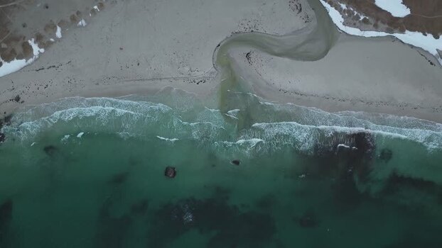 Aerial view of Uttakleivveien shore Norway.