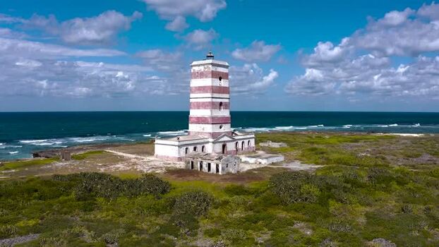 Aerial view of lighthouse along the coast Mozambique.