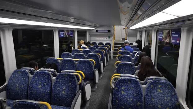 View of modern train interior in Sydney Australia.