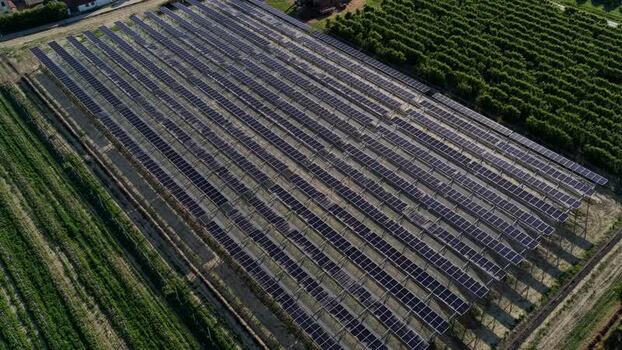 Aerial view of solar farm in Faenza Italy.