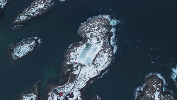 Aerial view of Henningsv&aelig;r Football Stadium Norway.