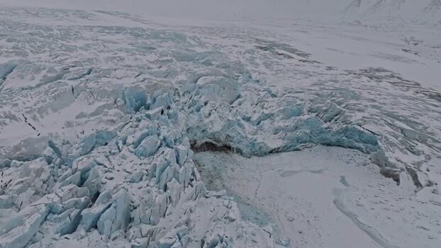 Aerial view of Nordenskioldbreen glacier in Svalbard and Jan Mayen.