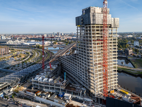 Hamburg Germany 28 September 2026 Aerial view of the Elbtower construction site with cranes concrete structure and surrounding urban infrastructure in Hamburg. Hamburg Germany 28 September 2026 Aerial view of the Elbtower construction site with cranes concrete structure and surrounding urban infrastructure in Hamburg.