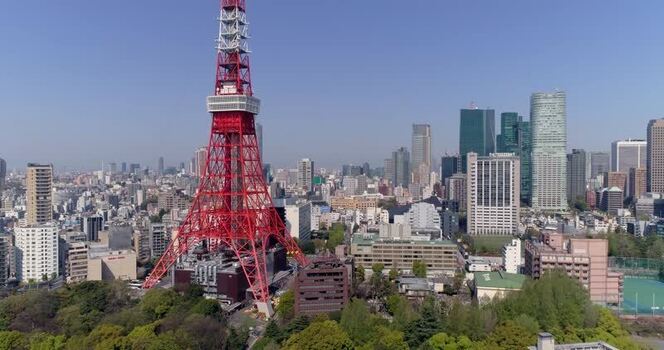 Aerial view of Tokyo Tower and city skyline Japan.