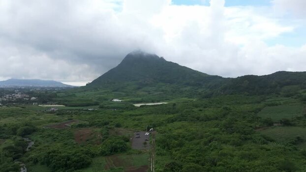 Aerial view of Trou Aux Cerfs Volcano in Curepipe Mauritius.