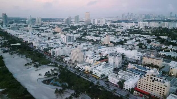 Aerial view of Miami Beach coastline United States.