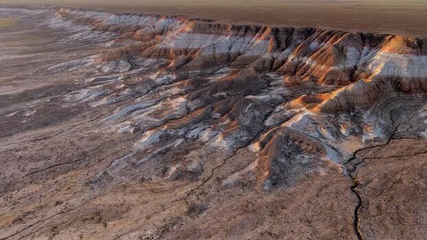 Aerial view of Mount Bokty in the Karakiya District Kazakhstan.