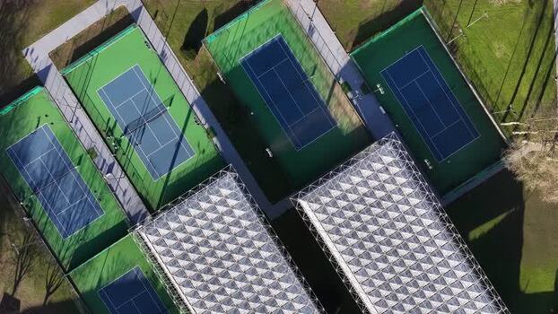 Aerial view of tennis courts and roof Portugal.