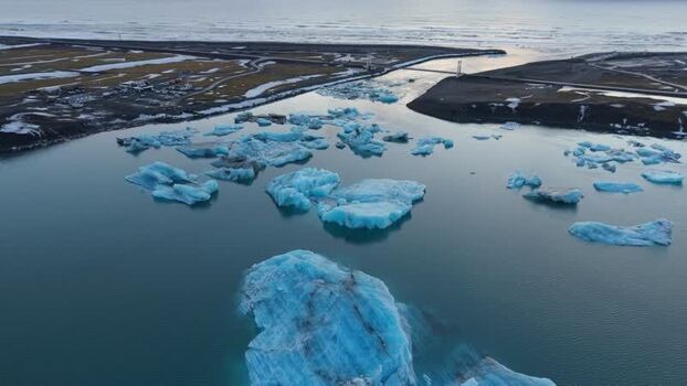 Aerial view of Jokulsarlon Glacier Lagoon Iceland.