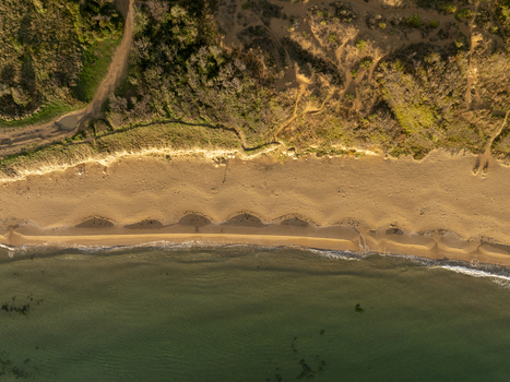 Aerial view of the sandy coastline and clear waters of the Black Sea in Nessebar Burgas Bulgaria. Aerial view of the sandy coastline and clear waters of the Black Sea in Nessebar Burgas Bulgaria.